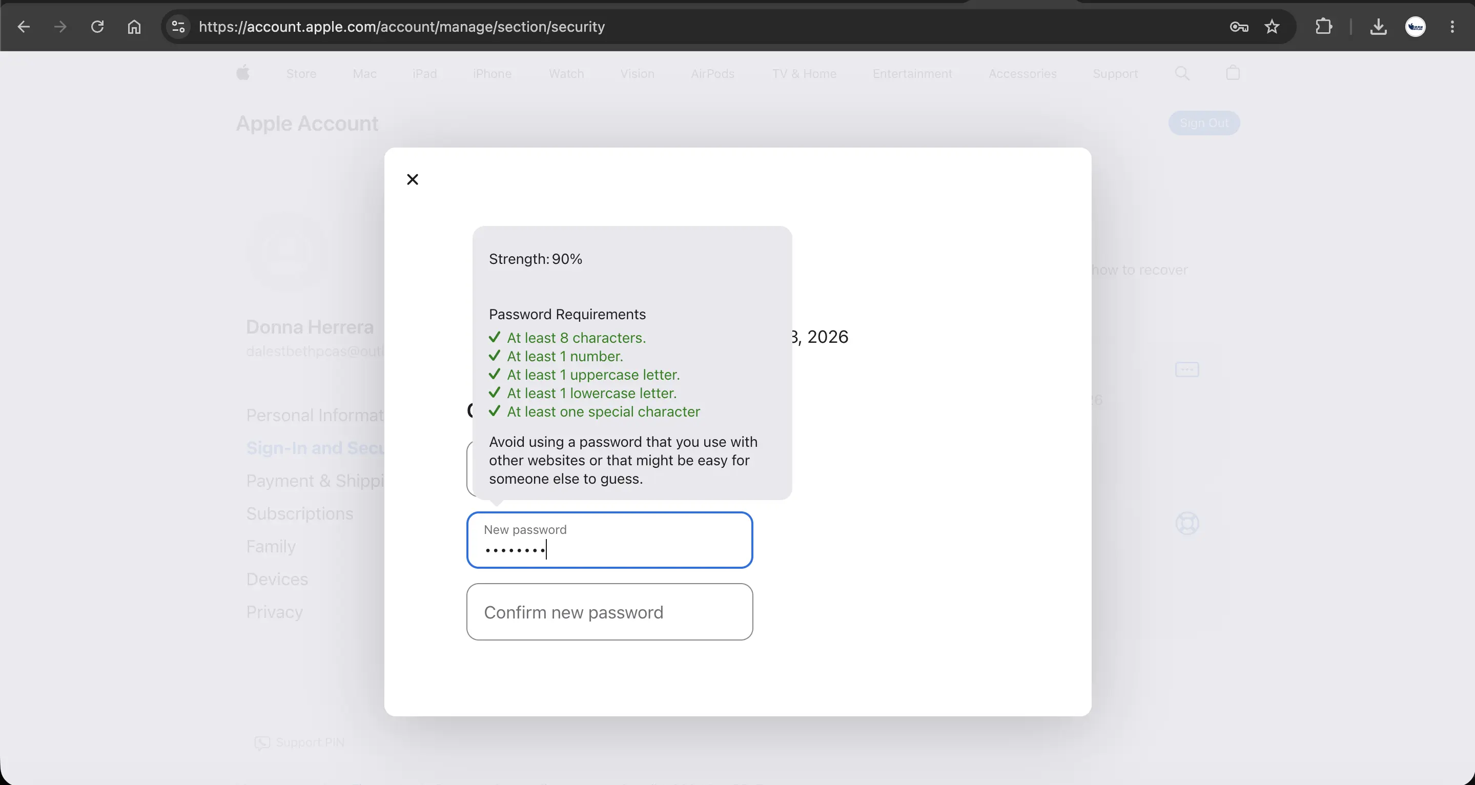 بخش Password در تنظیمات اپل آیدی